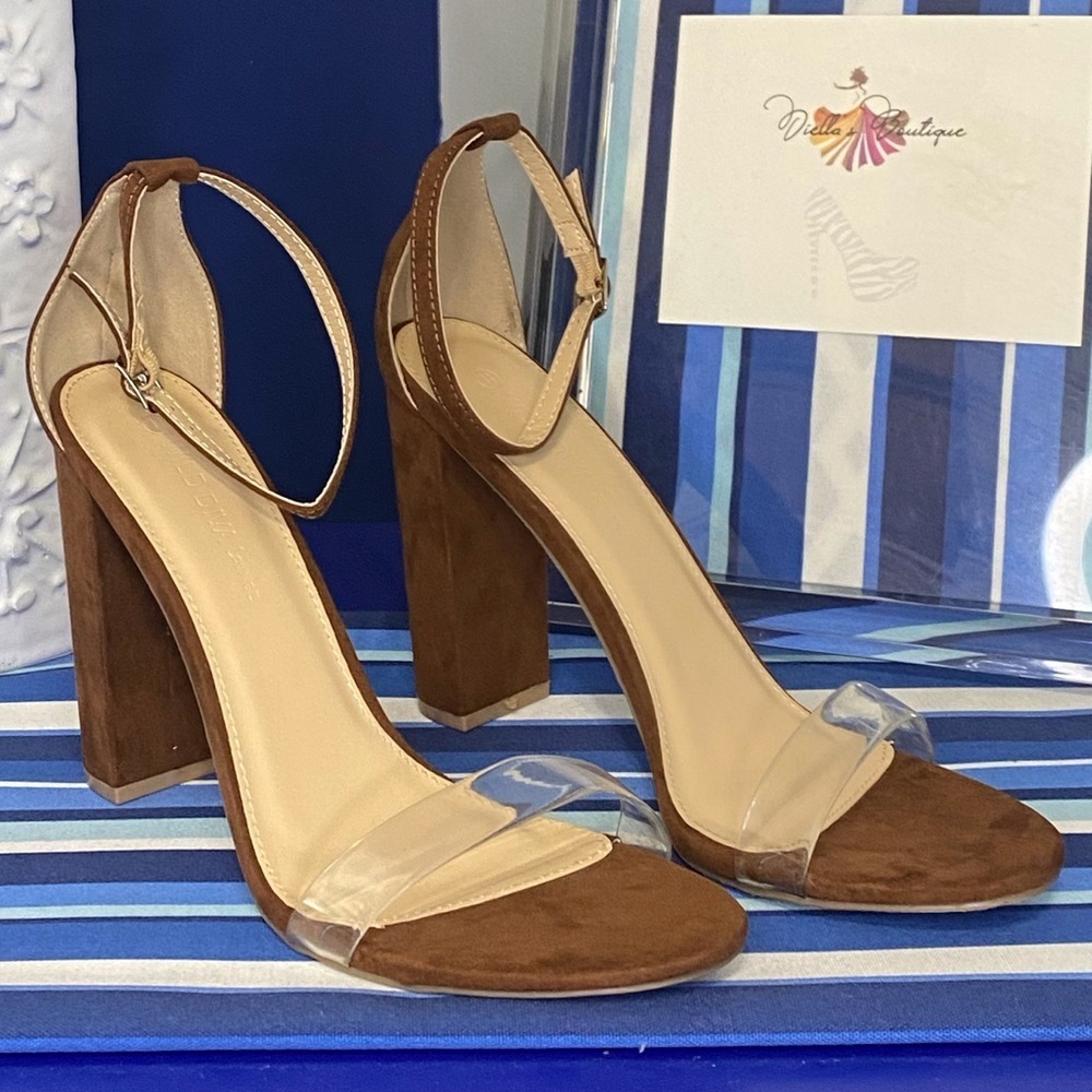 Brown and clear single strap toe and ankle sandal high heels wild diva - Picture 5 of 8